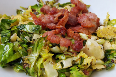 Shaved Brussels Sprouts with Bacon and Shallots