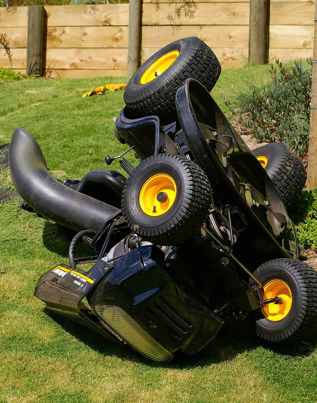 overturned mower