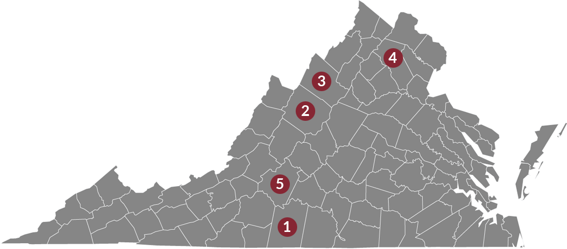 Map of top ag counties in virginia 